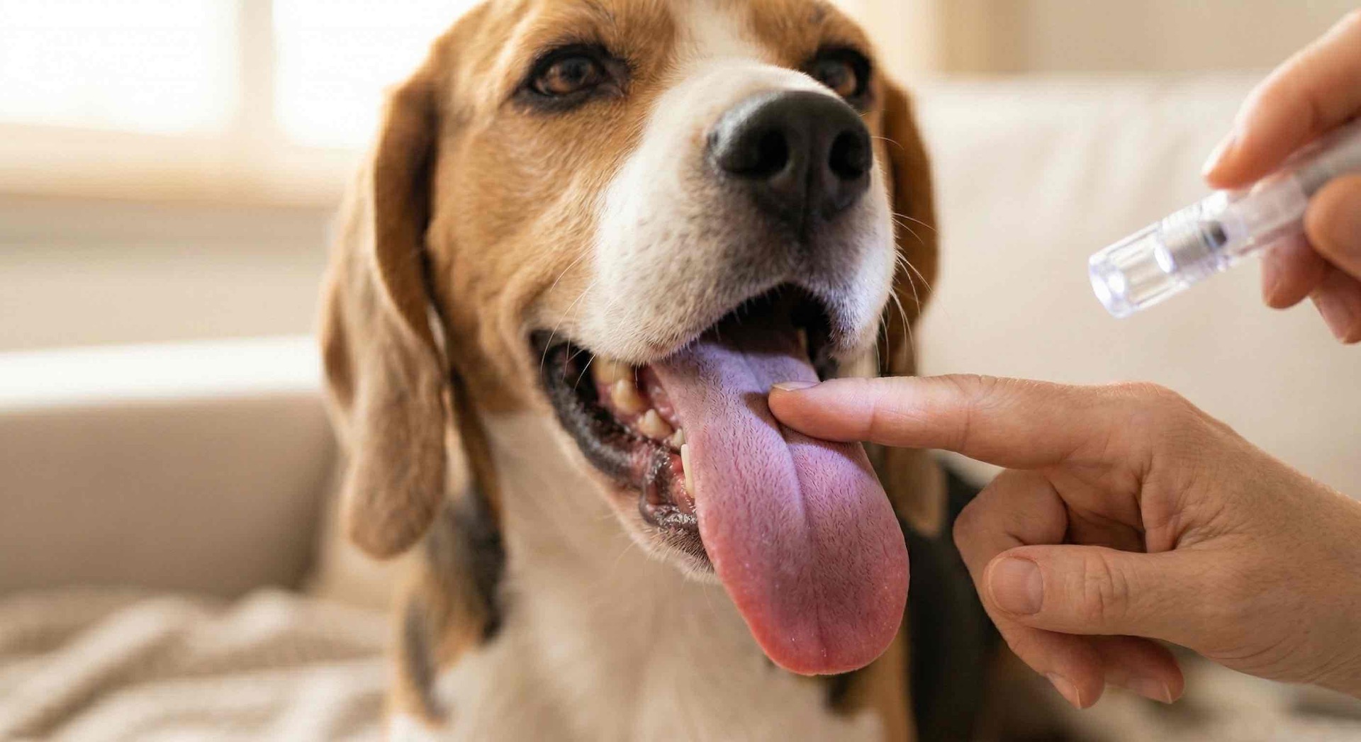 Zdravý, ružový, vlhký jazyk s jasne viditeľnými papilami (textúrou)