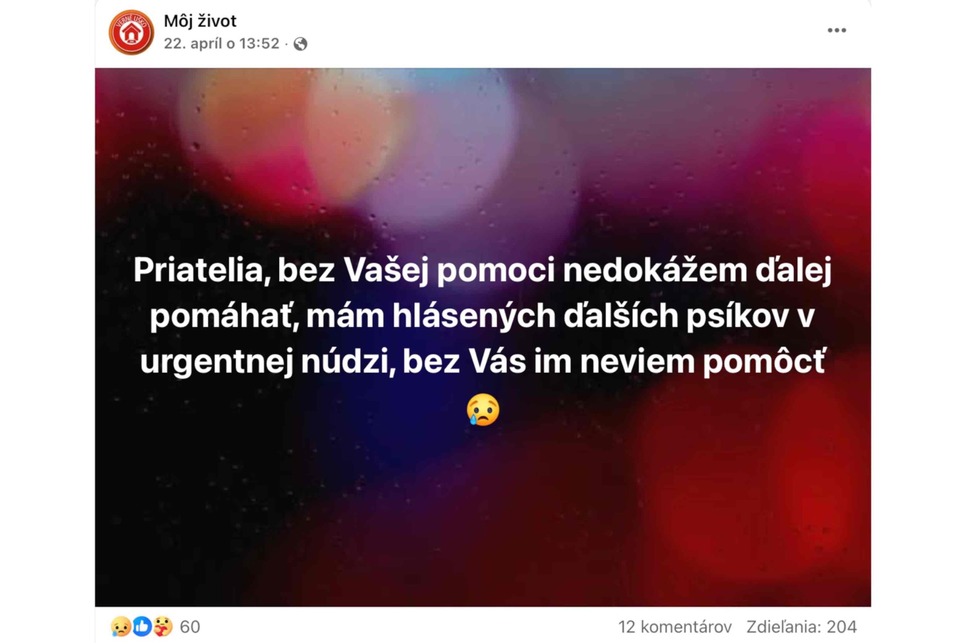 Žiadosť o finančnú pomoc OZ Môj život